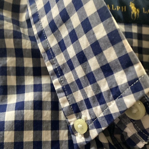 Ralph Lauren mens LG blue and white check button down shirt casual preppy - Picture 5 of 11